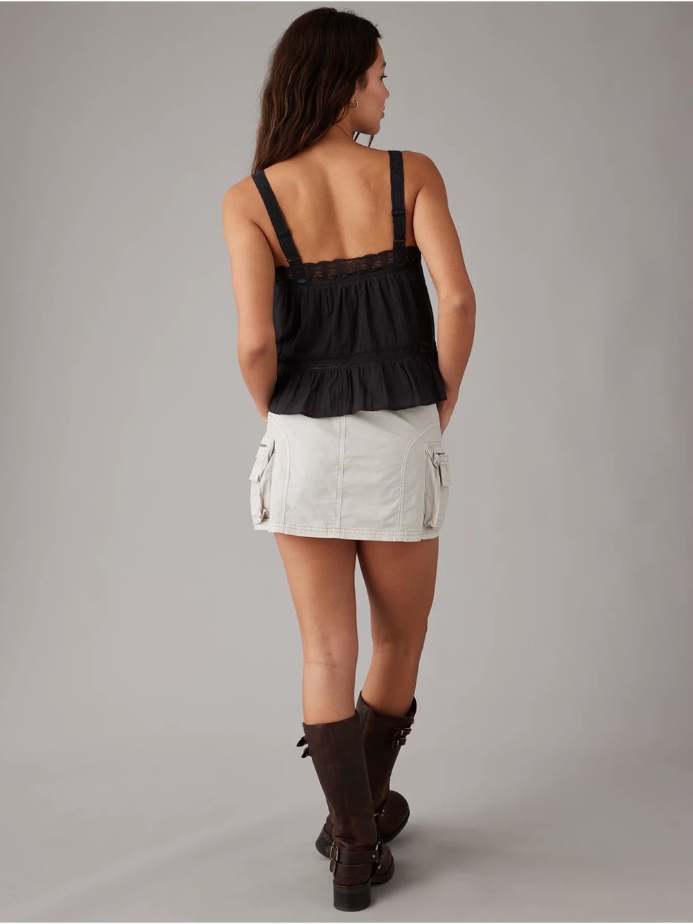 American Eagle Outfitters Black Lace-Trim Pintuck Tank Top - Picture 5 of 9